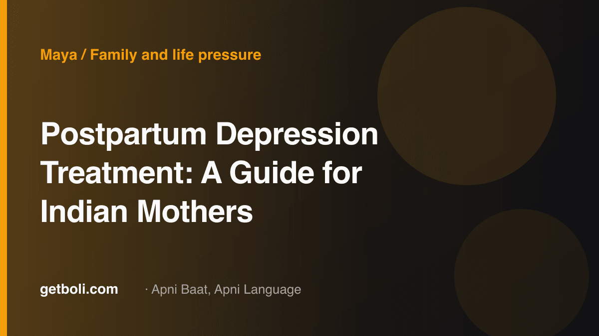 Illustrated editorial cover for “Postpartum Depression Treatment: A Guide for Indian Mothers”.