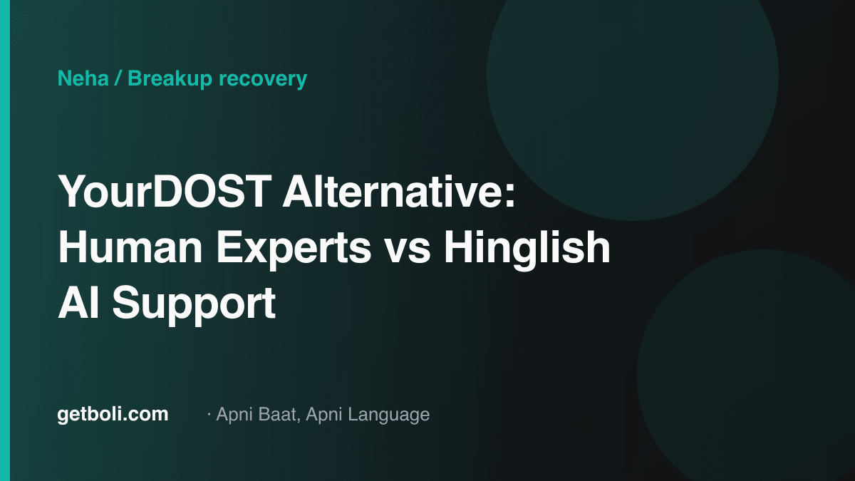 Illustrated editorial cover for “YourDOST Alternative: Human Experts vs Hinglish AI Support”.